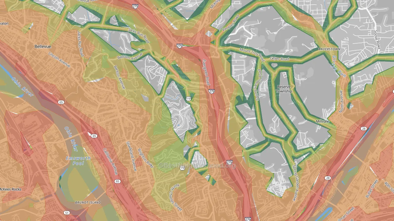 15214, PA Map of Noise Levels in 15214