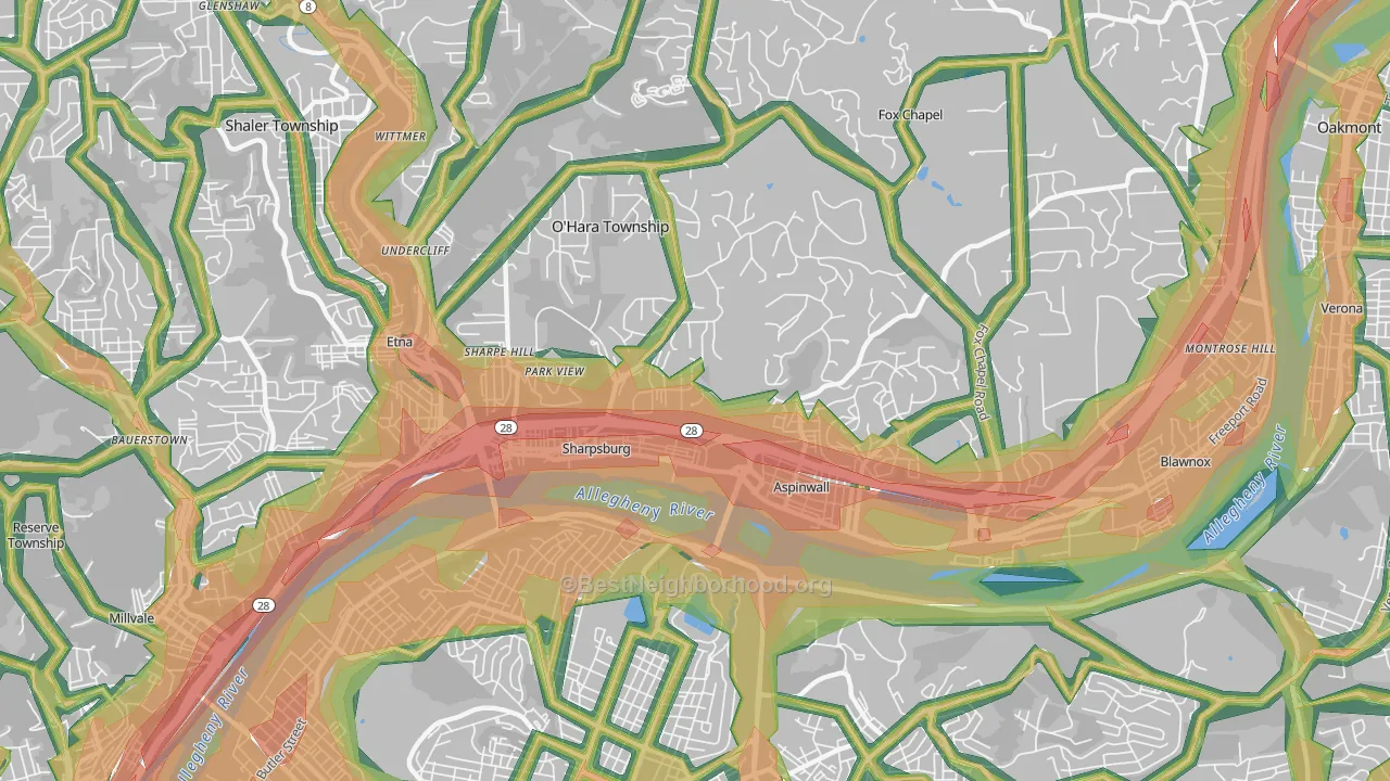 15215, PA Map of Noise Levels in 15215