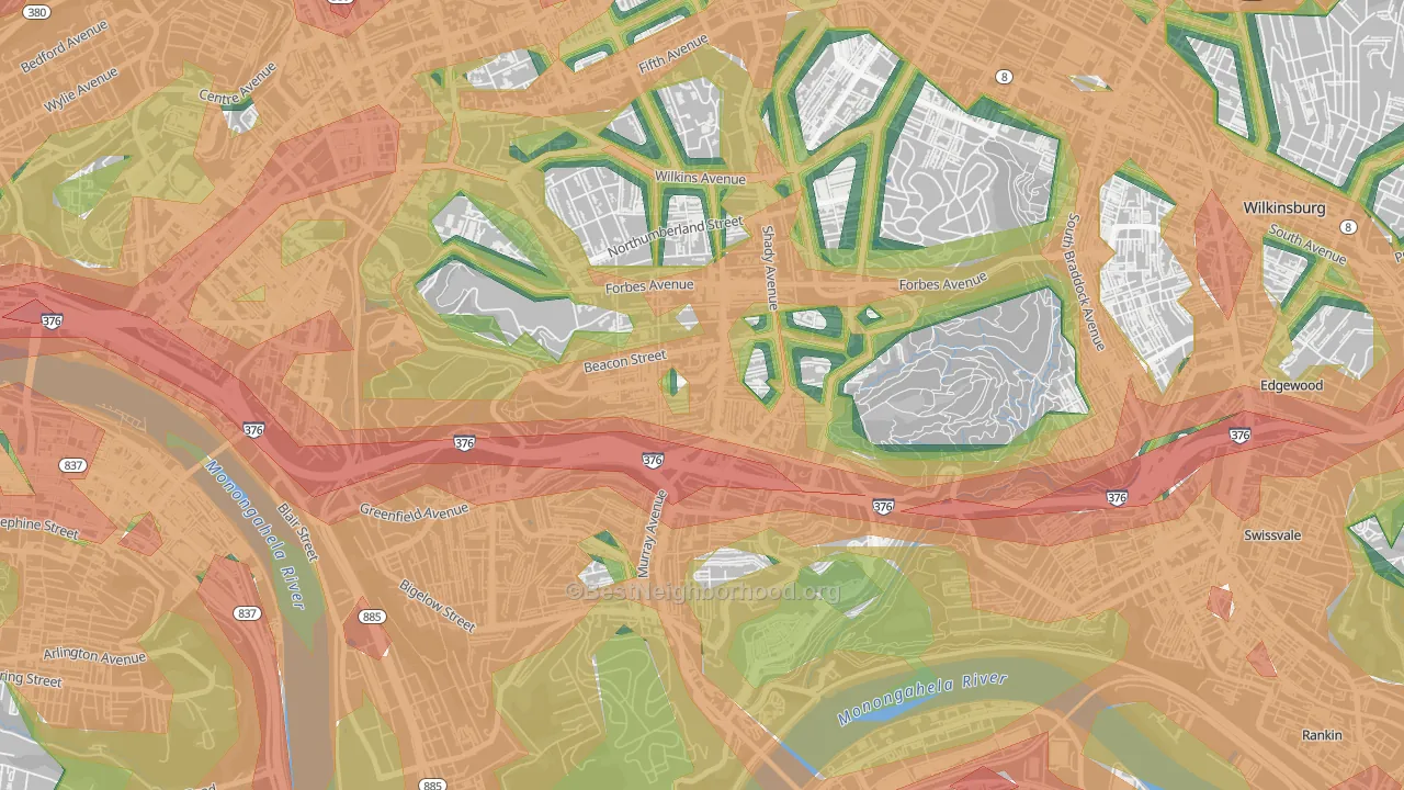 15217, PA Map of Noise Levels in 15217