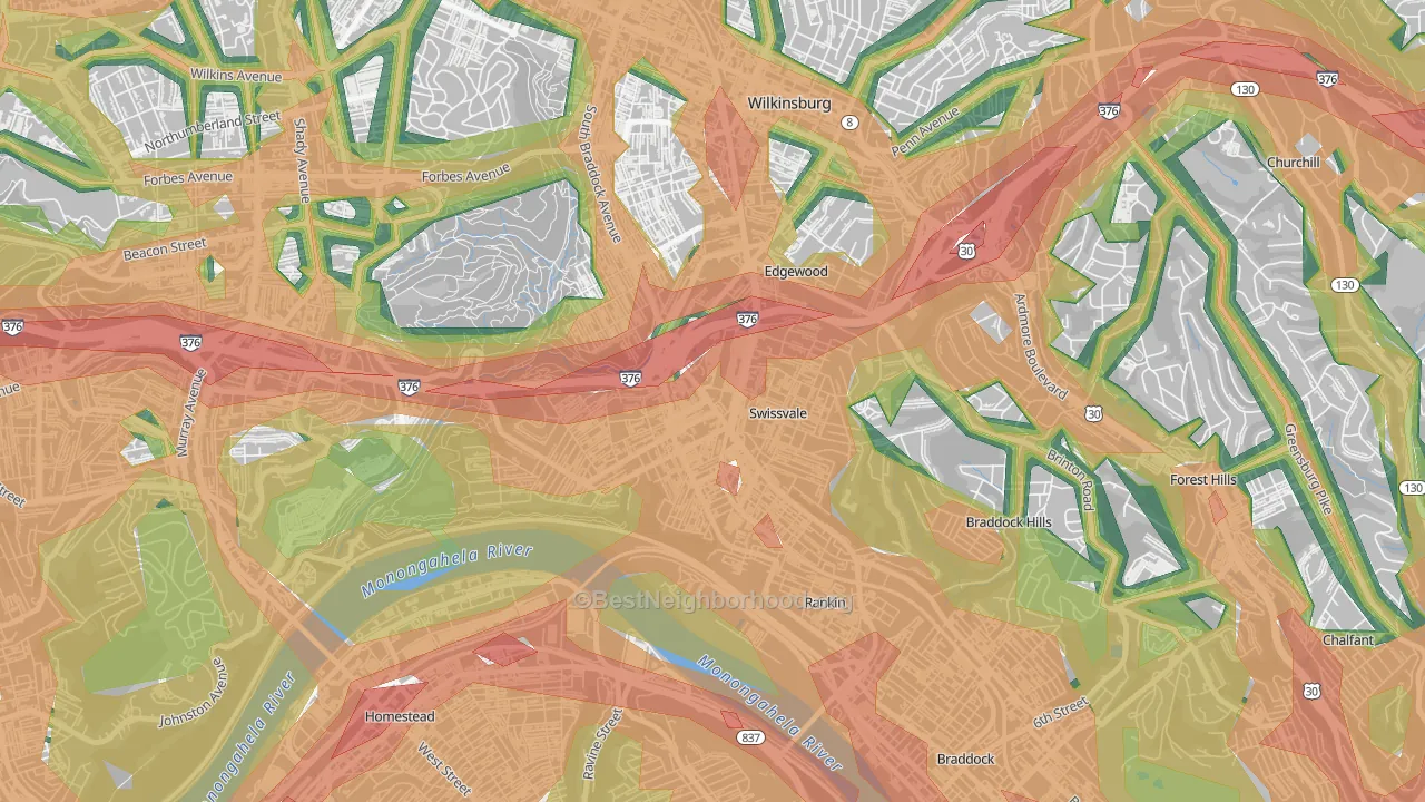 15218, PA Map of Noise Levels in 15218