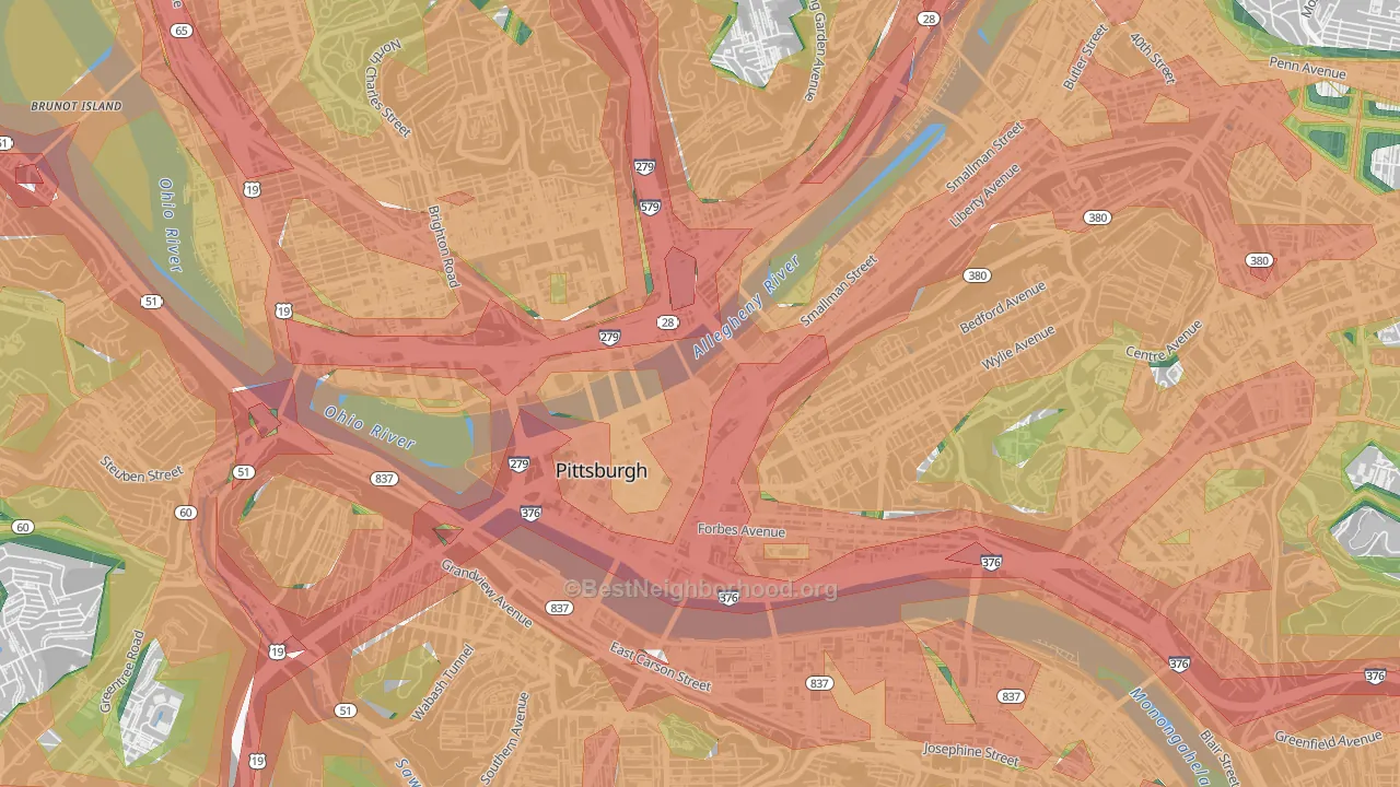 15222, PA Map of Noise Levels in 15222