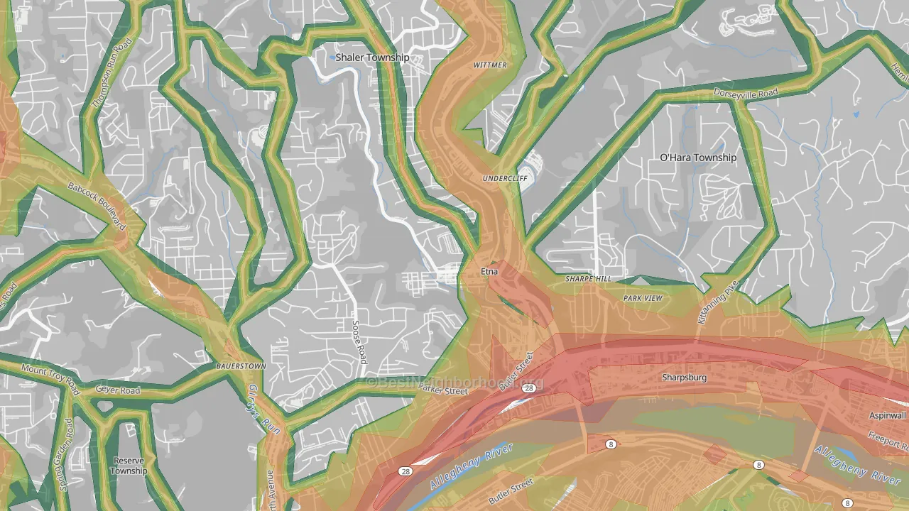 15223, PA Map of Noise Levels in 15223