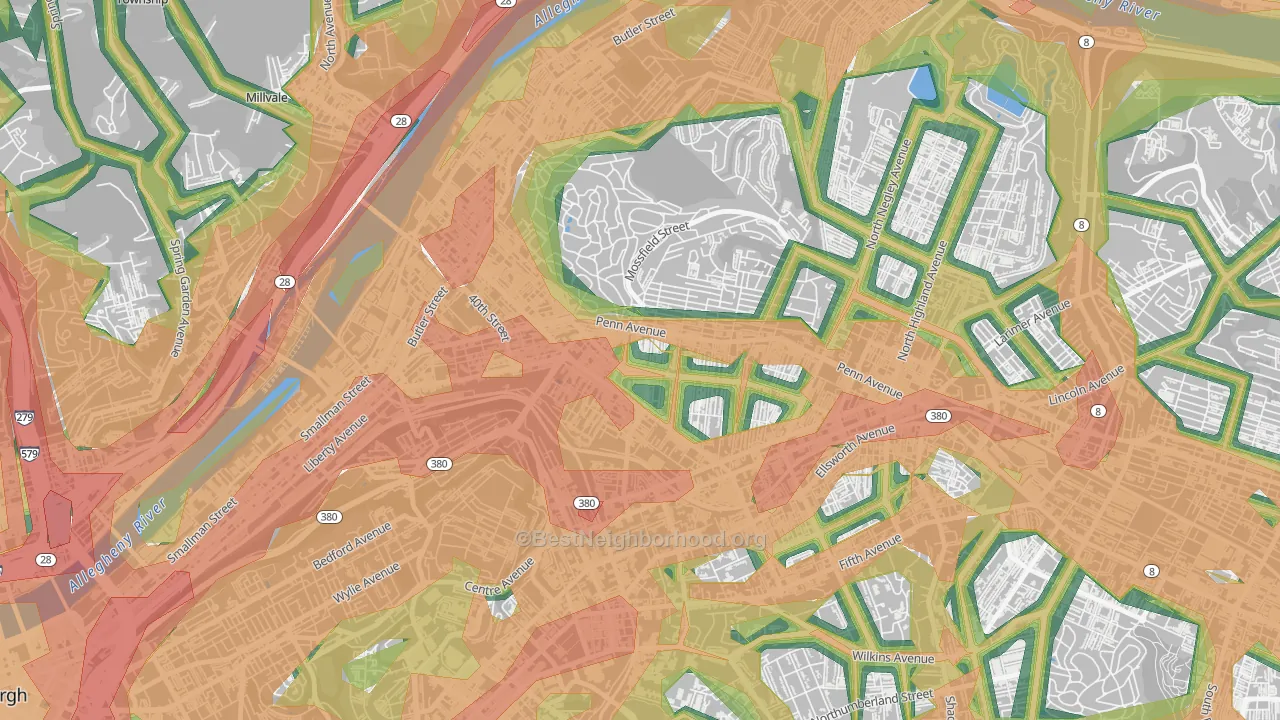 15224, PA Map of Noise Levels in 15224