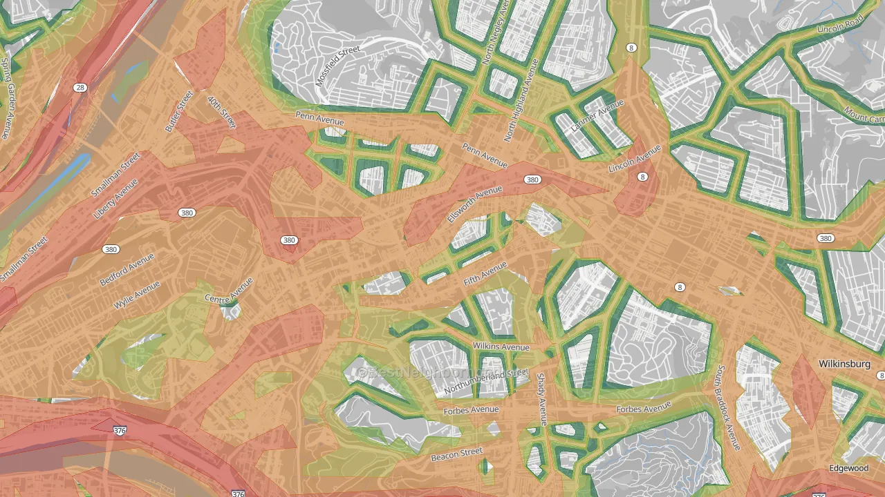 15232, PA Map of Noise Levels in 15232