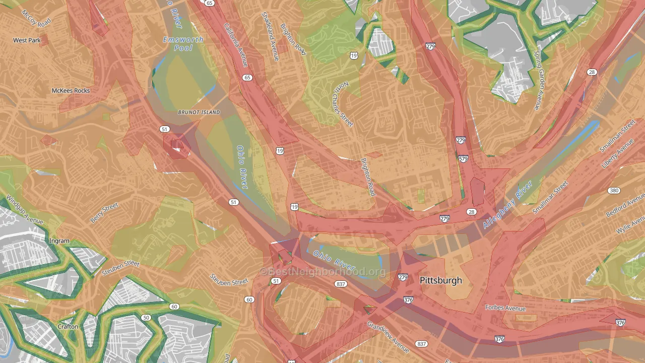 15233, PA Map of Noise Levels in 15233