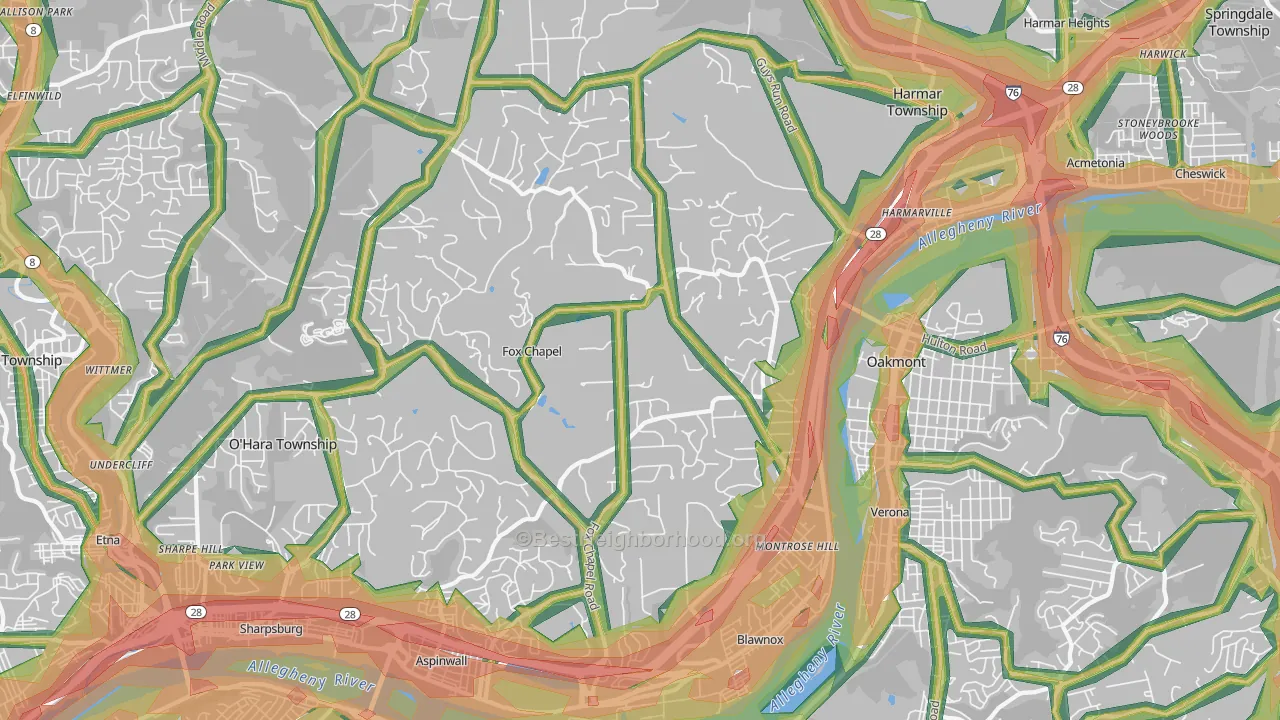 15238, PA Map of Noise Levels in 15238