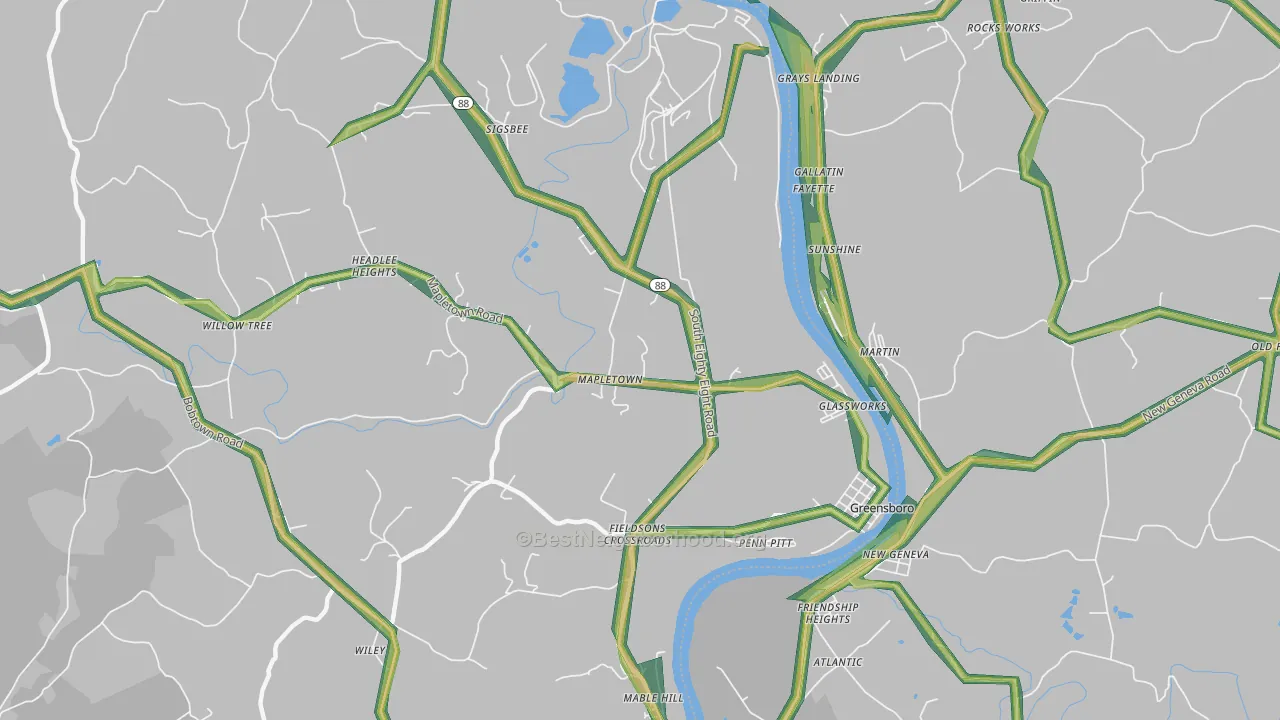 15338, PA Map of Noise Levels in 15338