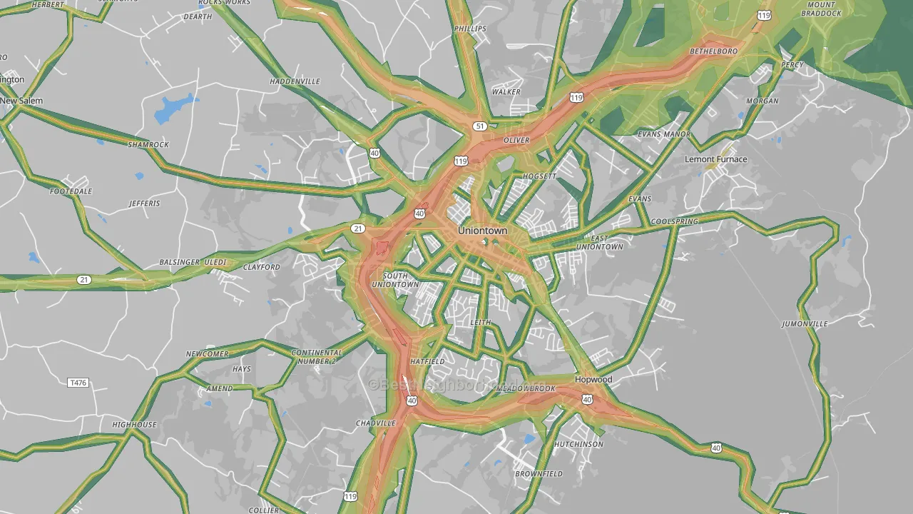 15401, PA Map of Noise Levels in 15401