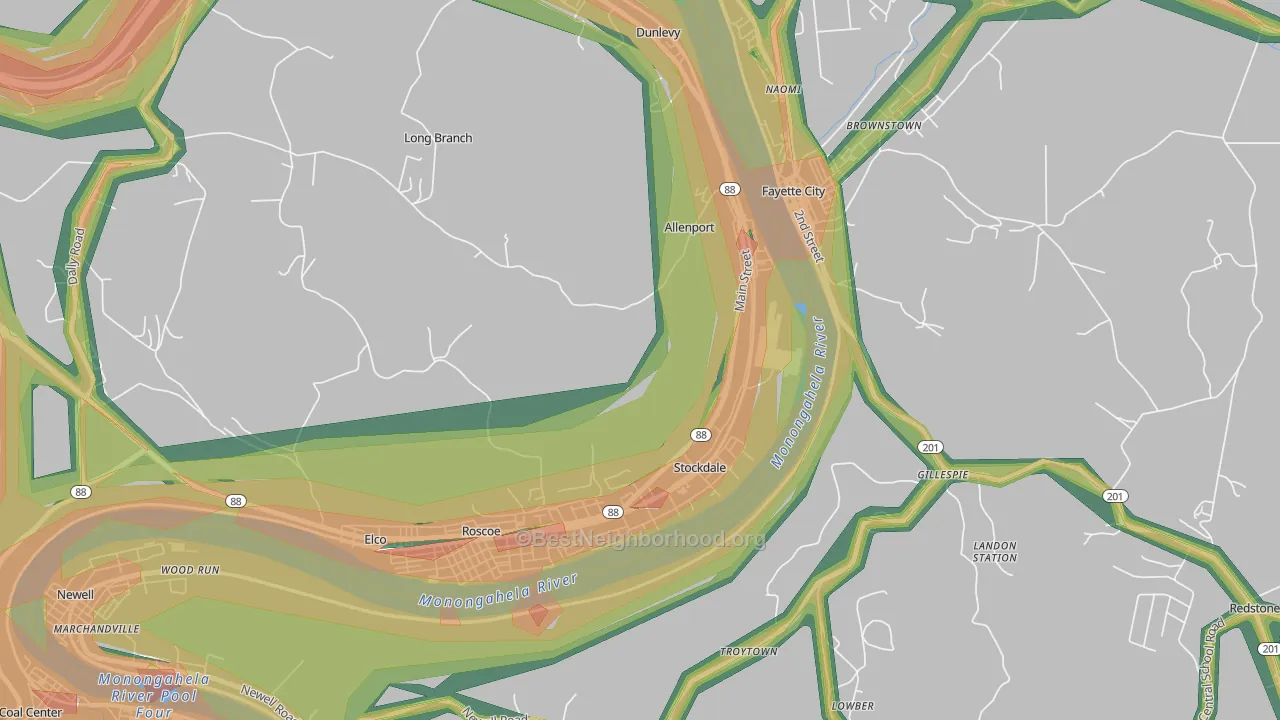 15412, PA Map of Noise Levels in 15412