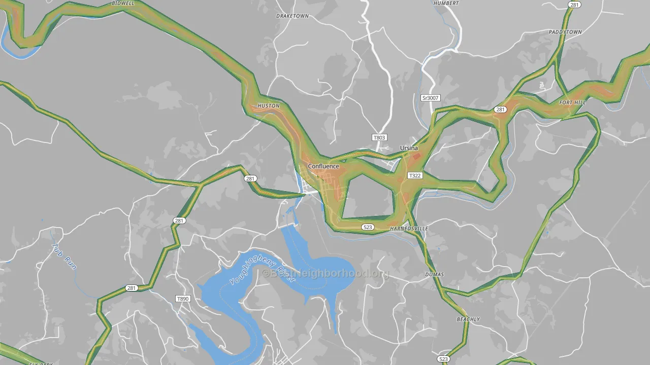 15424, PA Map of Noise Levels in 15424