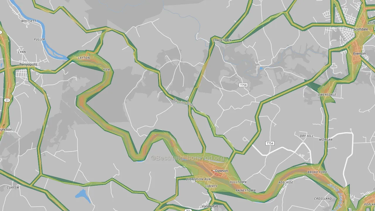 15428, PA Map of Noise Levels in 15428