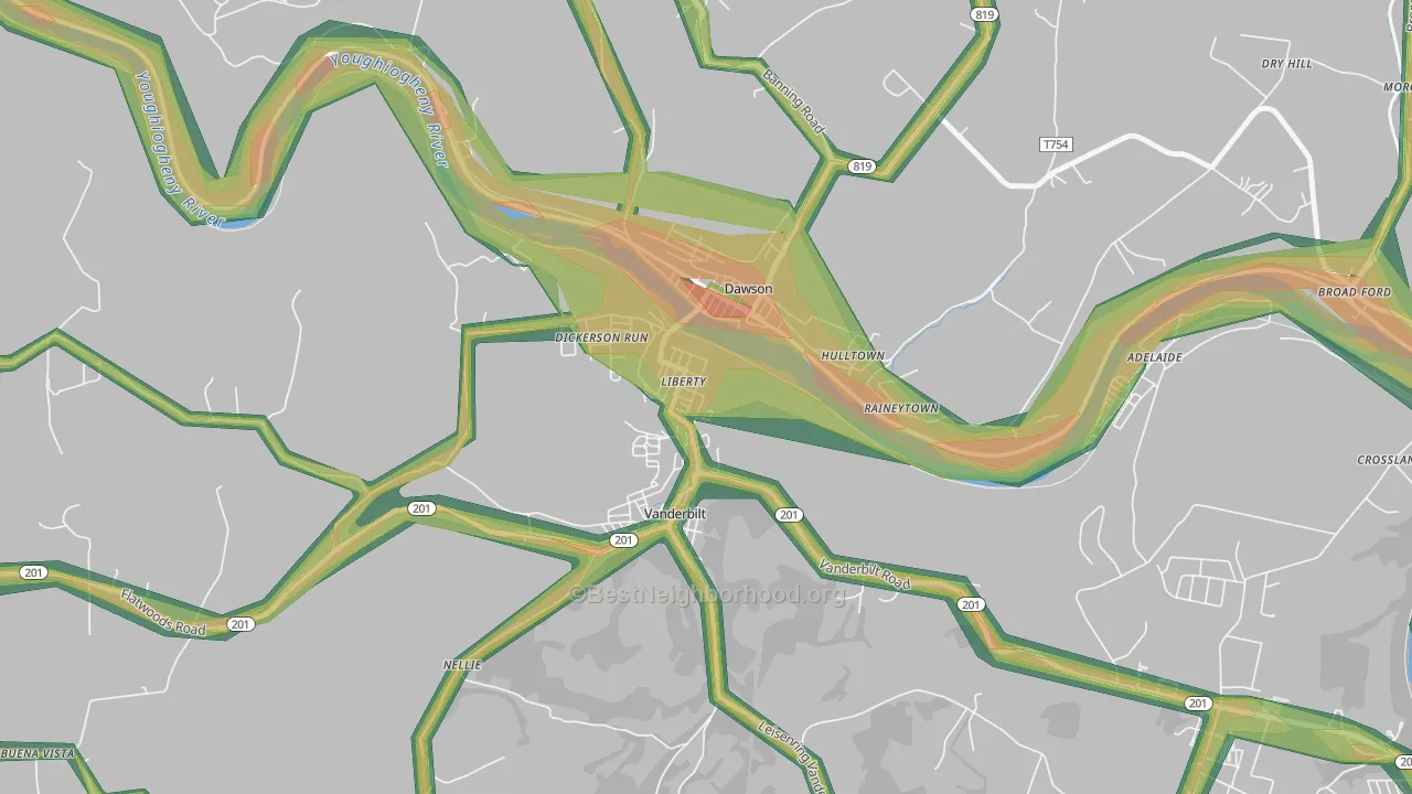 15430, PA Map of Noise Levels in 15430