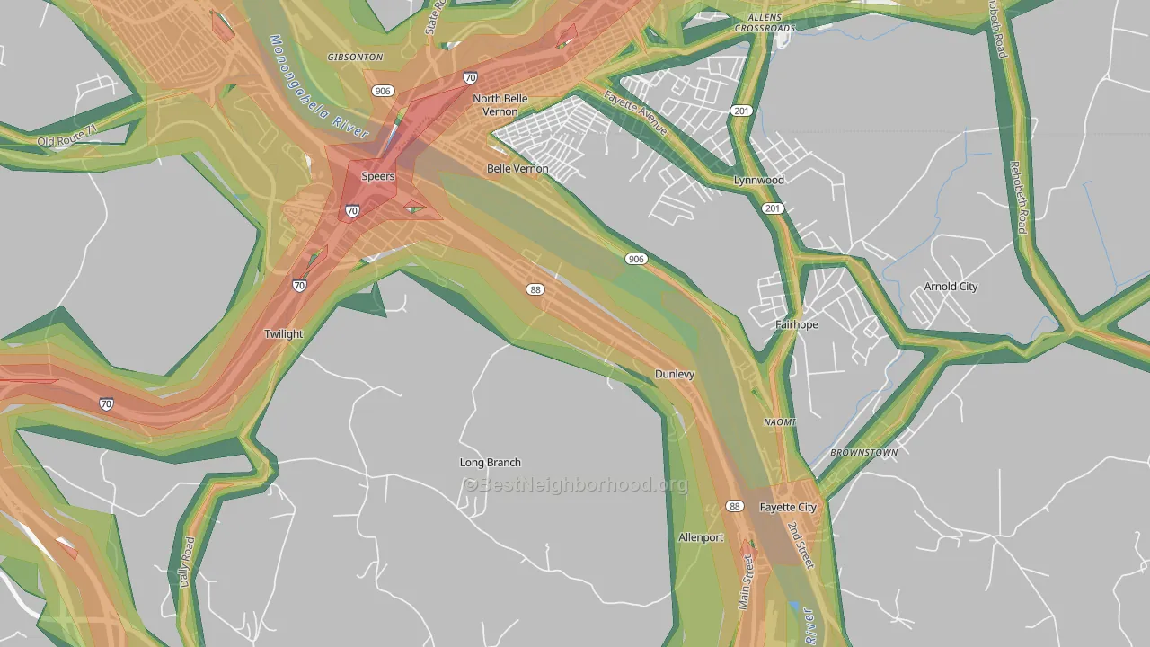 15432, PA Map of Noise Levels in 15432