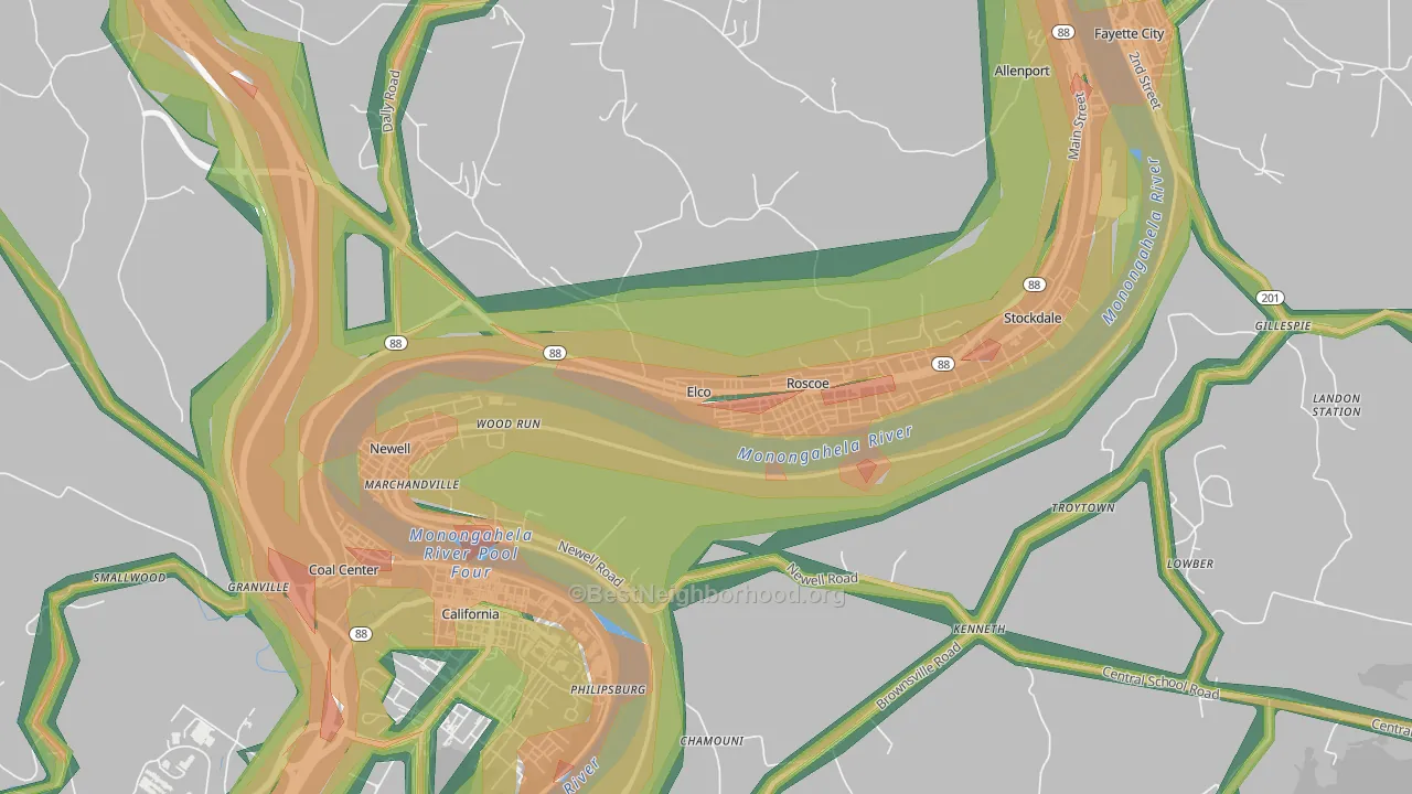 15434, PA Map of Noise Levels in 15434