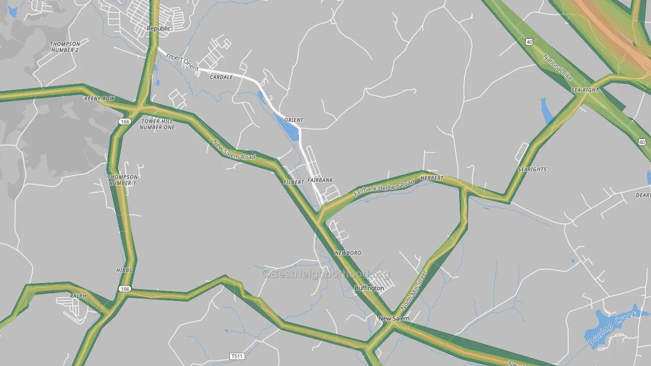 15435, PA Map of Noise Levels in 15435