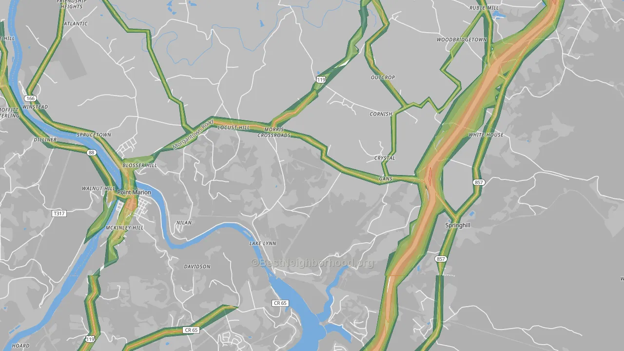15451, PA Map of Noise Levels in 15451
