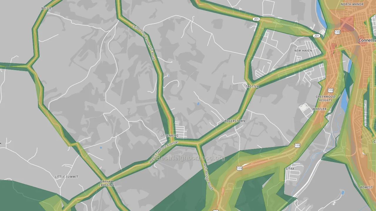 15455, PA Map of Noise Levels in 15455