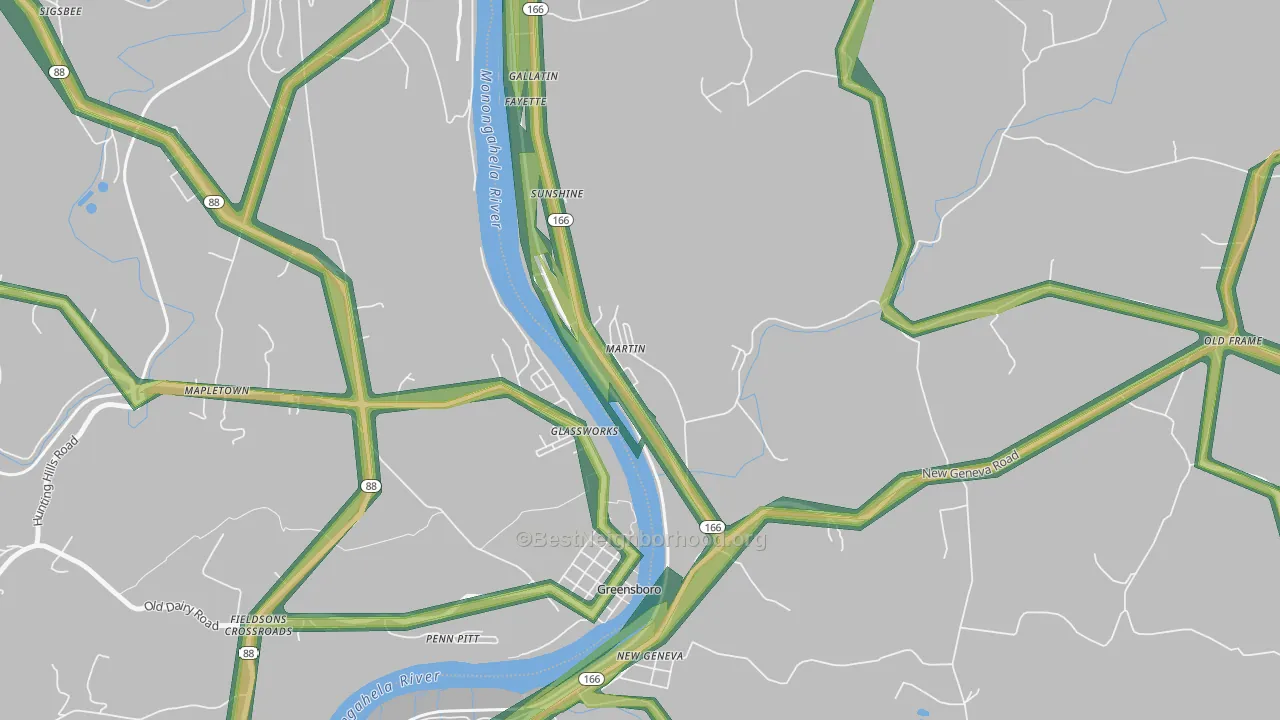 15460, PA Map of Noise Levels in 15460