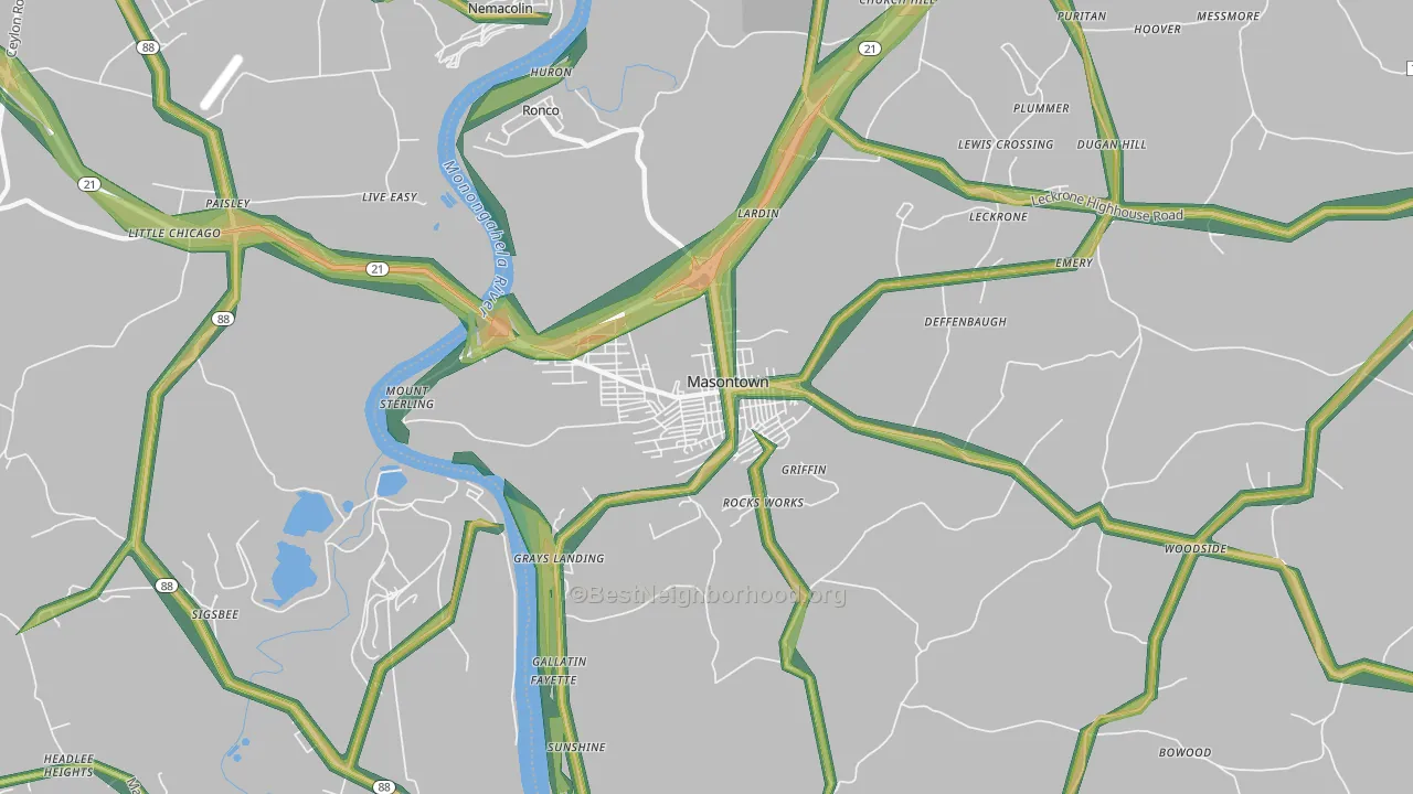 15461, PA Map of Noise Levels in 15461