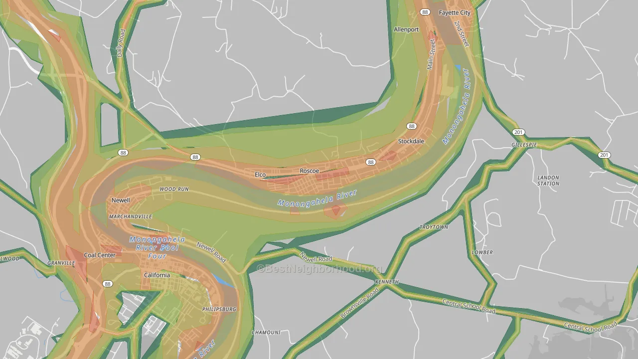 15477, PA Map of Noise Levels in 15477