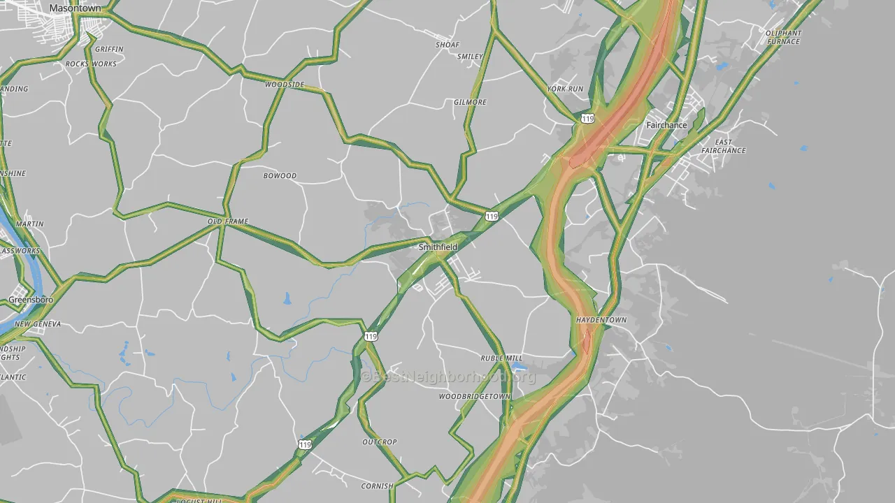 15478, PA Map of Noise Levels in 15478