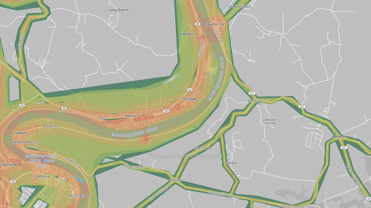 15483, PA Map of Noise Levels in 15483