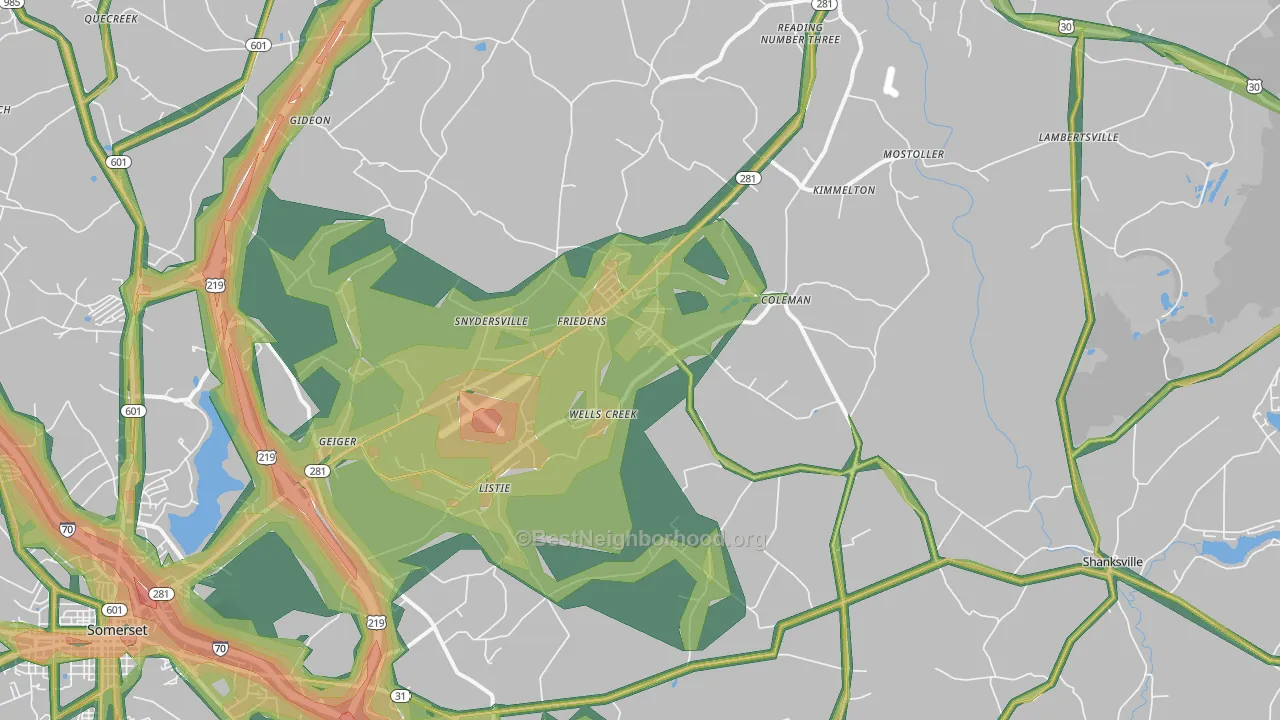 15541, PA Map of Noise Levels in 15541