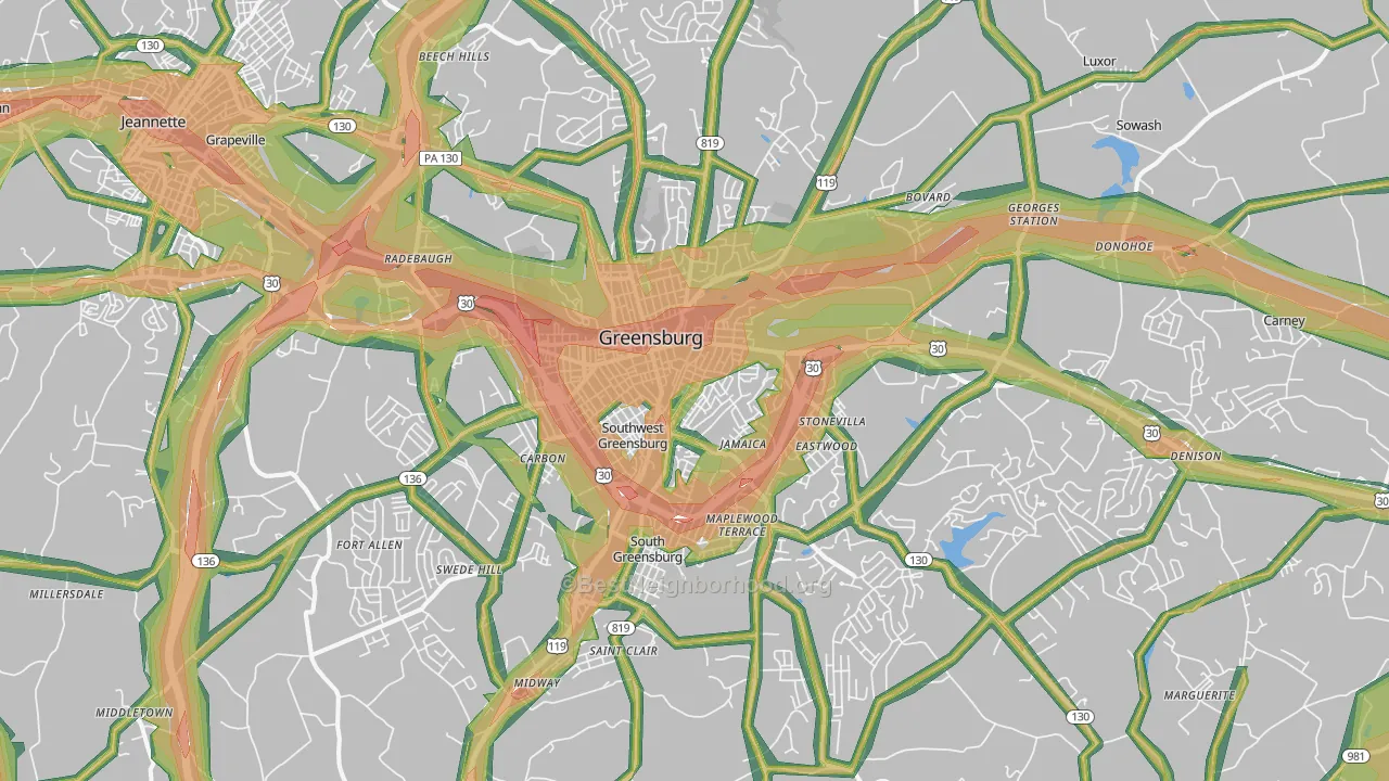15601, PA Map of Noise Levels in 15601