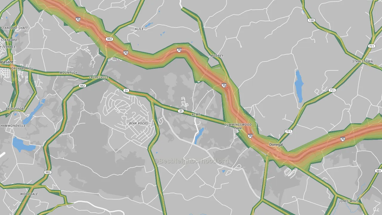 15610, PA Map of Noise Levels in 15610