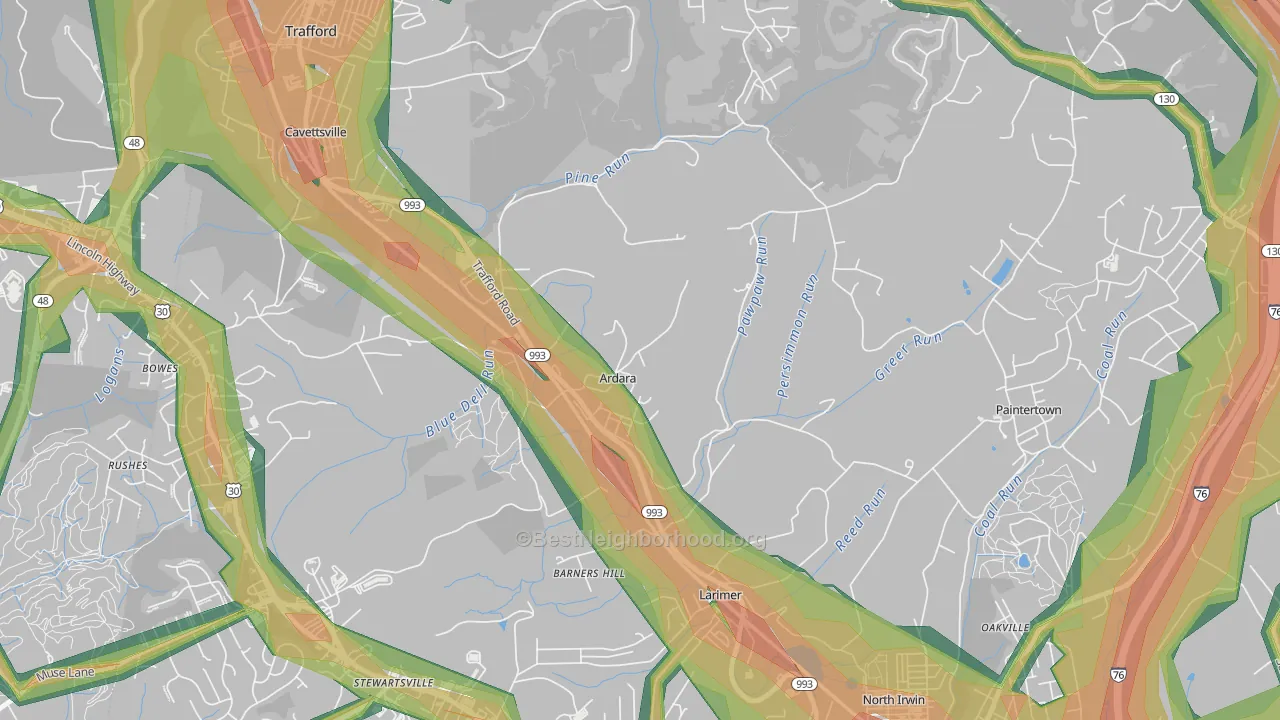 15615, PA Map of Noise Levels in 15615