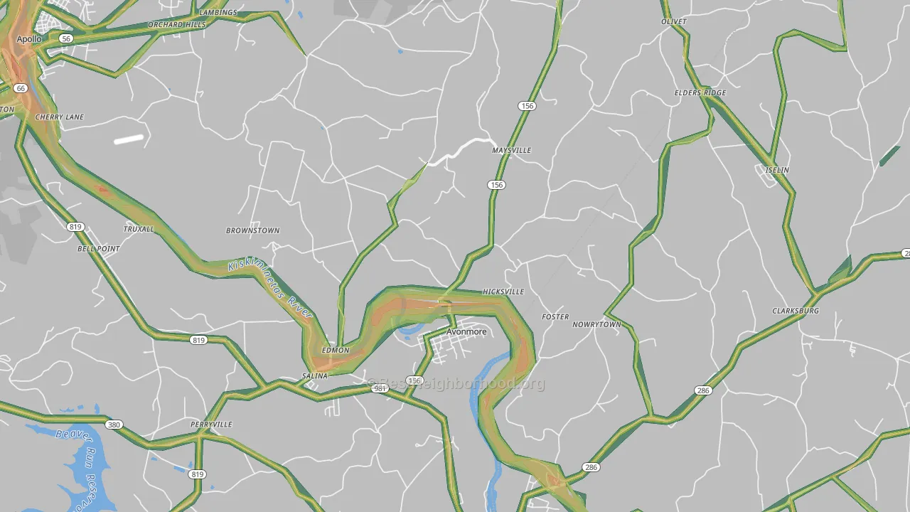 15618, PA Map of Noise Levels in 15618