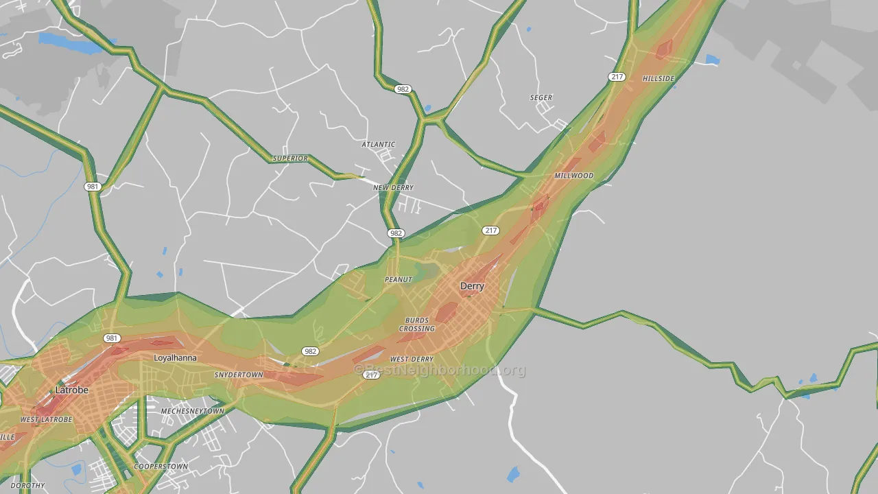 15627, PA Map of Noise Levels in 15627