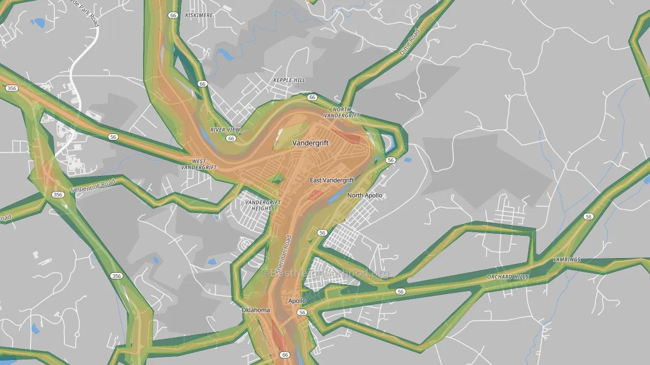 15629, PA Map of Noise Levels in 15629