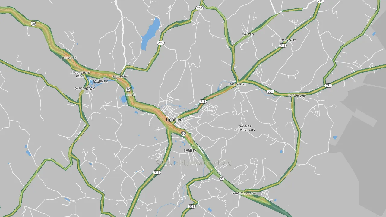 15658, PA Map of Noise Levels in 15658