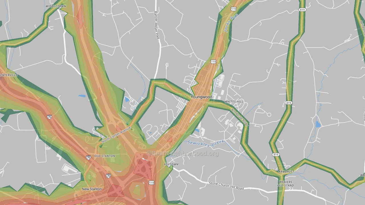 15697, PA Map of Noise Levels in 15697