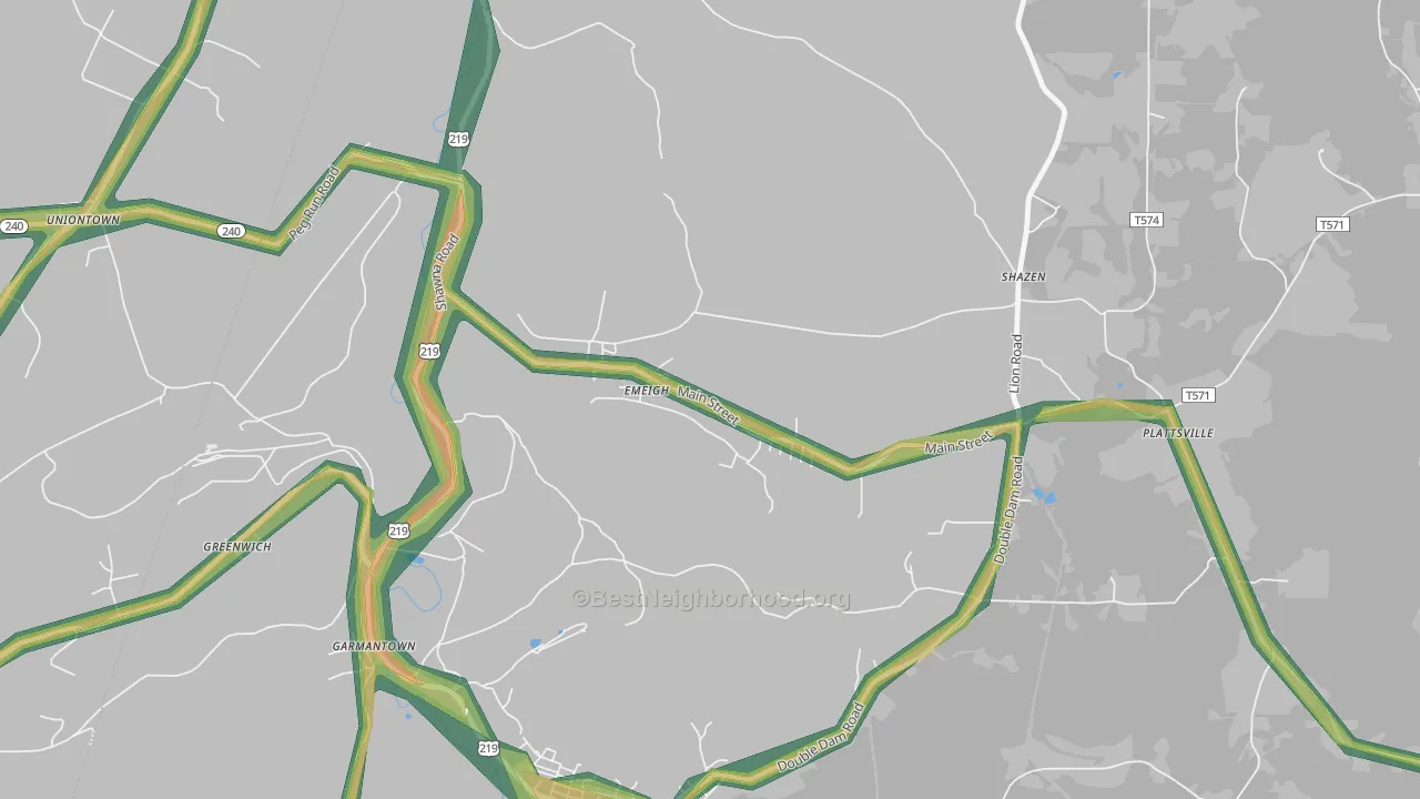 15738, PA Map of Noise Levels in 15738