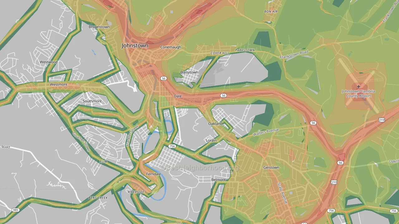 15902, PA Map of Noise Levels in 15902