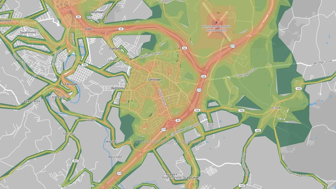 15904, PA Map of Noise Levels in 15904