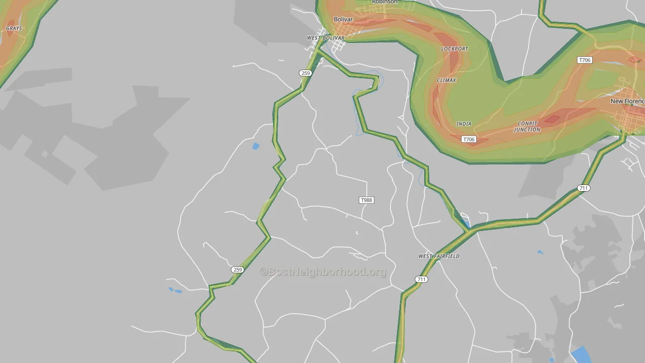 15923, PA Map of Noise Levels in 15923