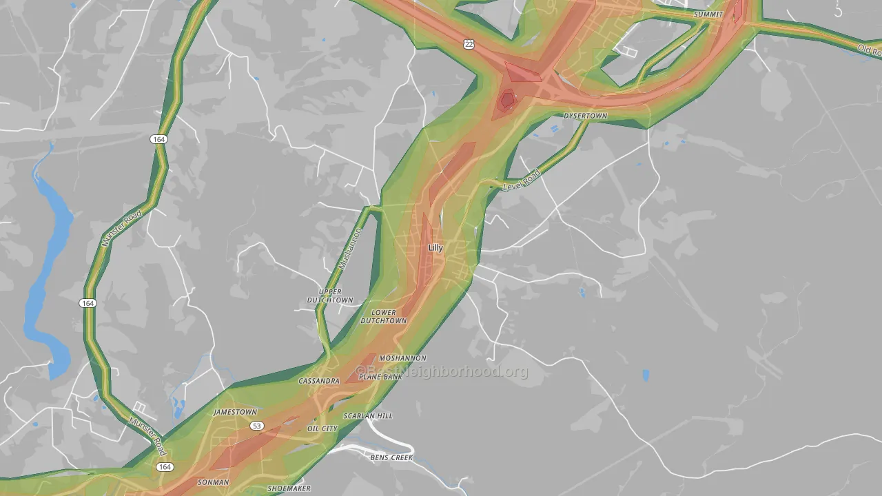 15938, PA Map of Noise Levels in 15938