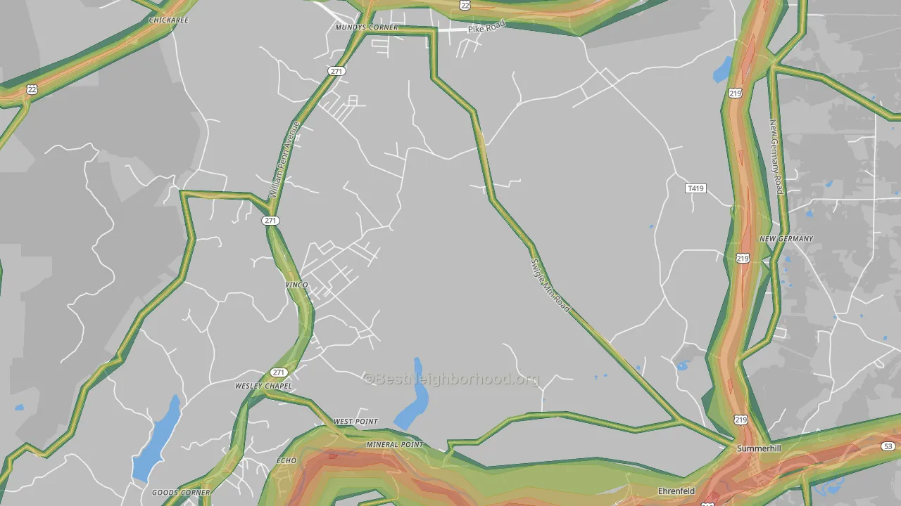 15942, PA Map of Noise Levels in 15942