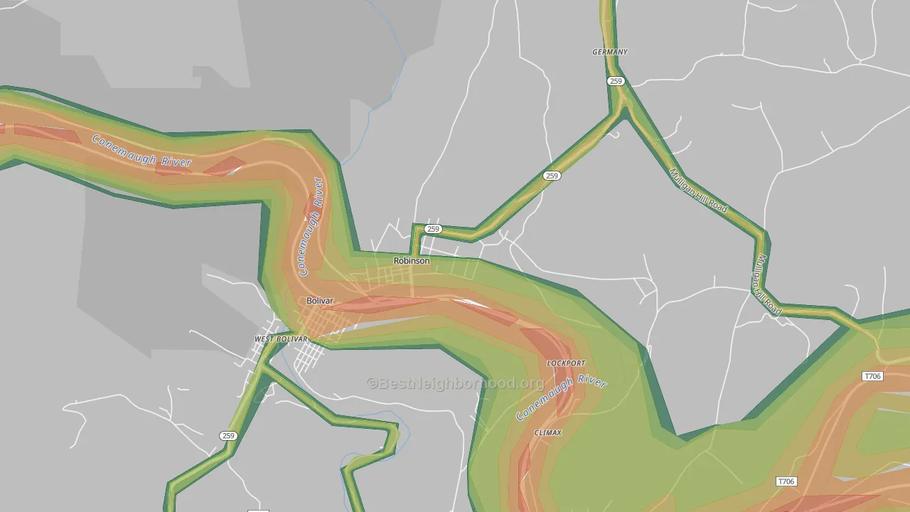 15949, PA Map of Noise Levels in 15949