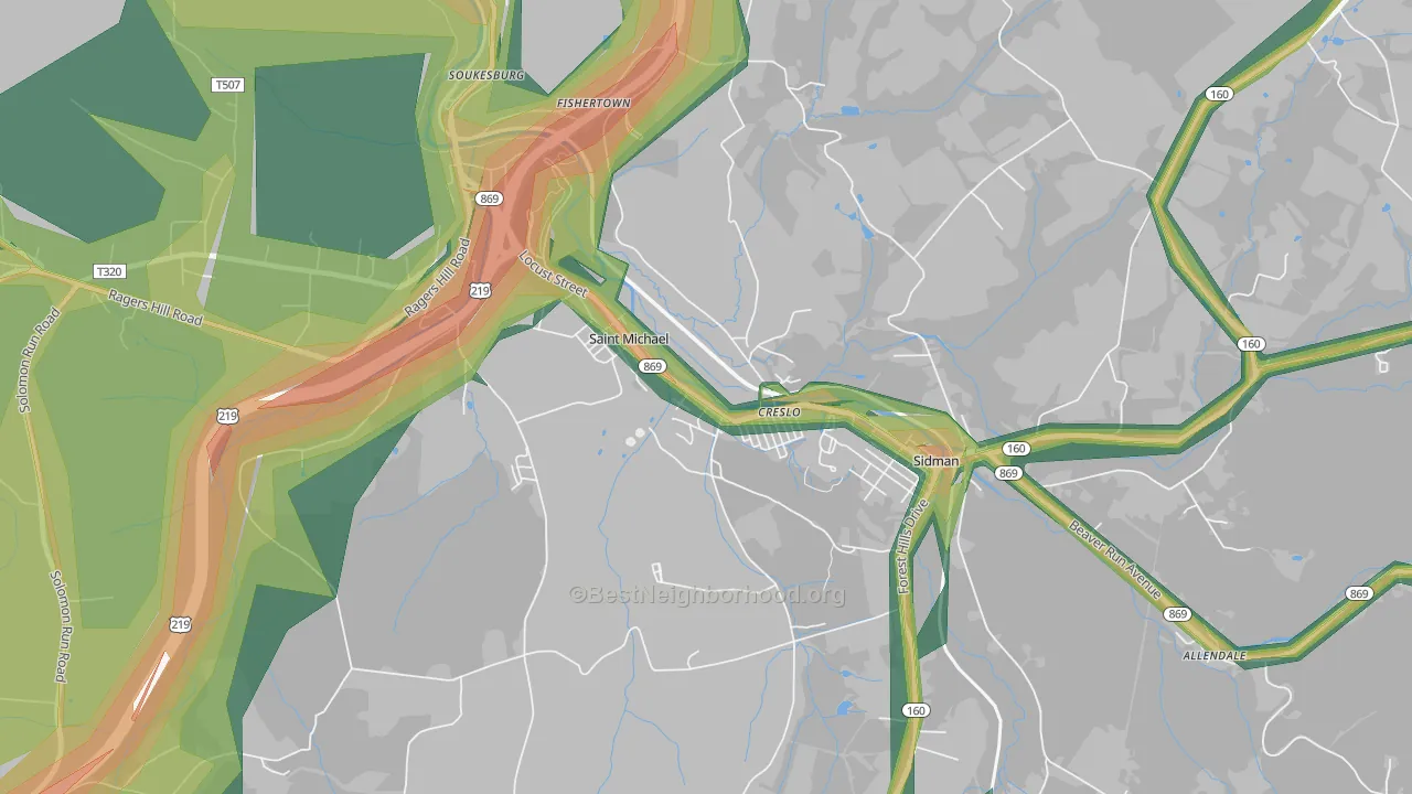 15951, PA Map of Noise Levels in 15951