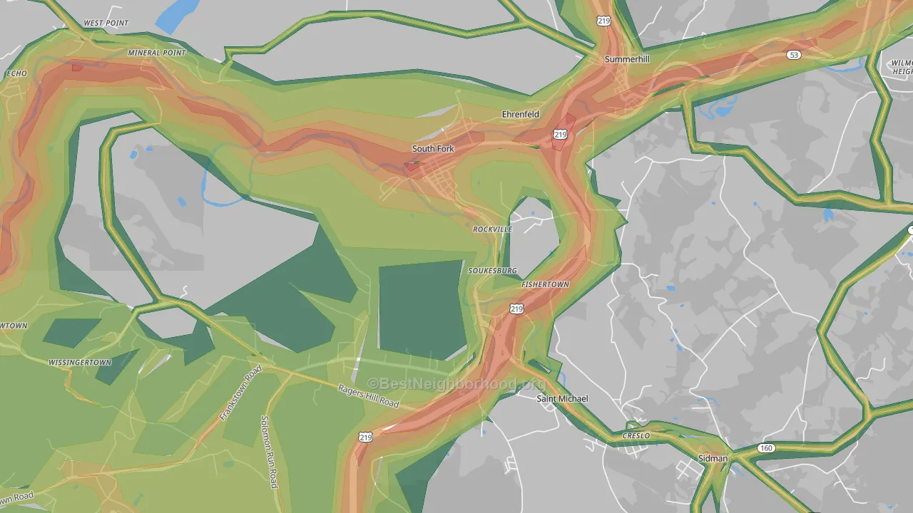15956, PA Map of Noise Levels in 15956