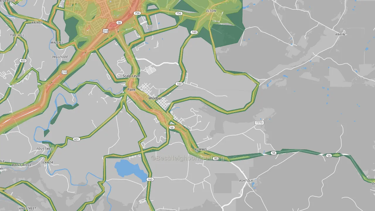 15963, PA Map of Noise Levels in 15963