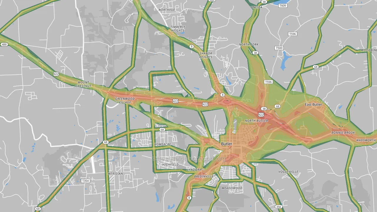 16001, PA Map of Noise Levels in 16001