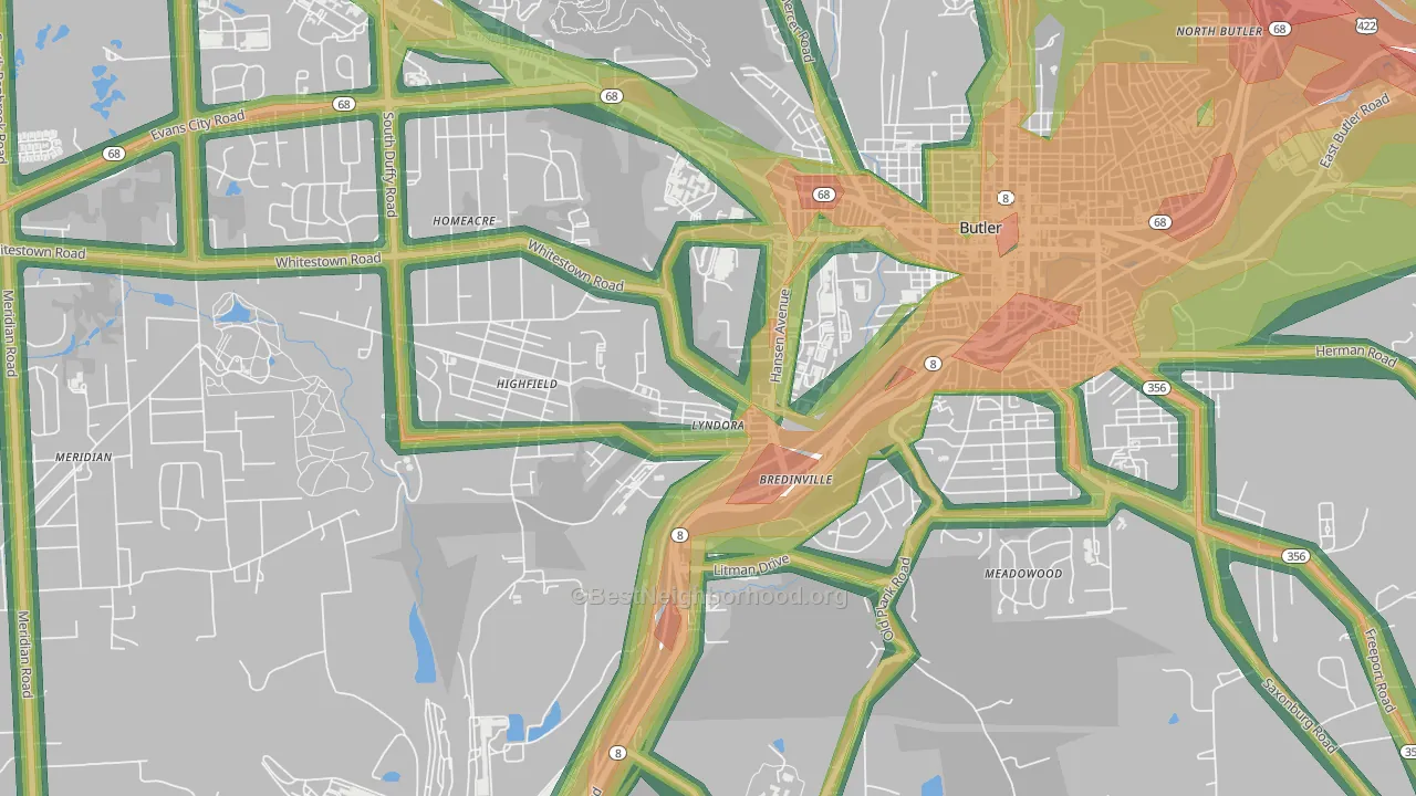 16045, PA Map of Noise Levels in 16045