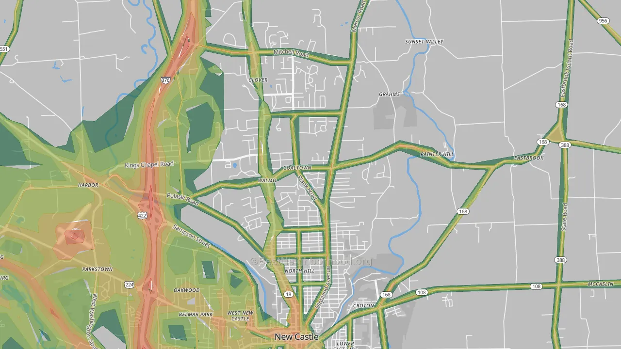 16105, PA Map of Noise Levels in 16105