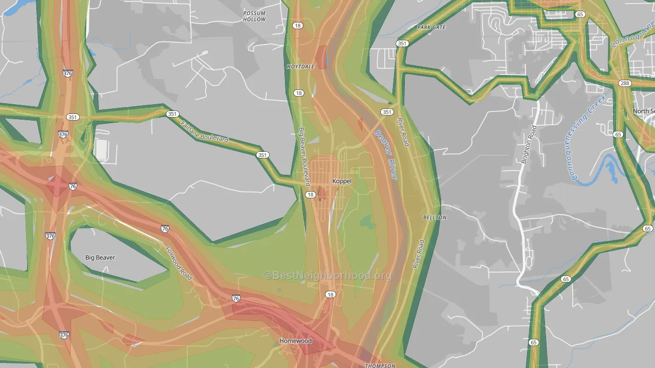 16136, PA Map of Noise Levels in 16136