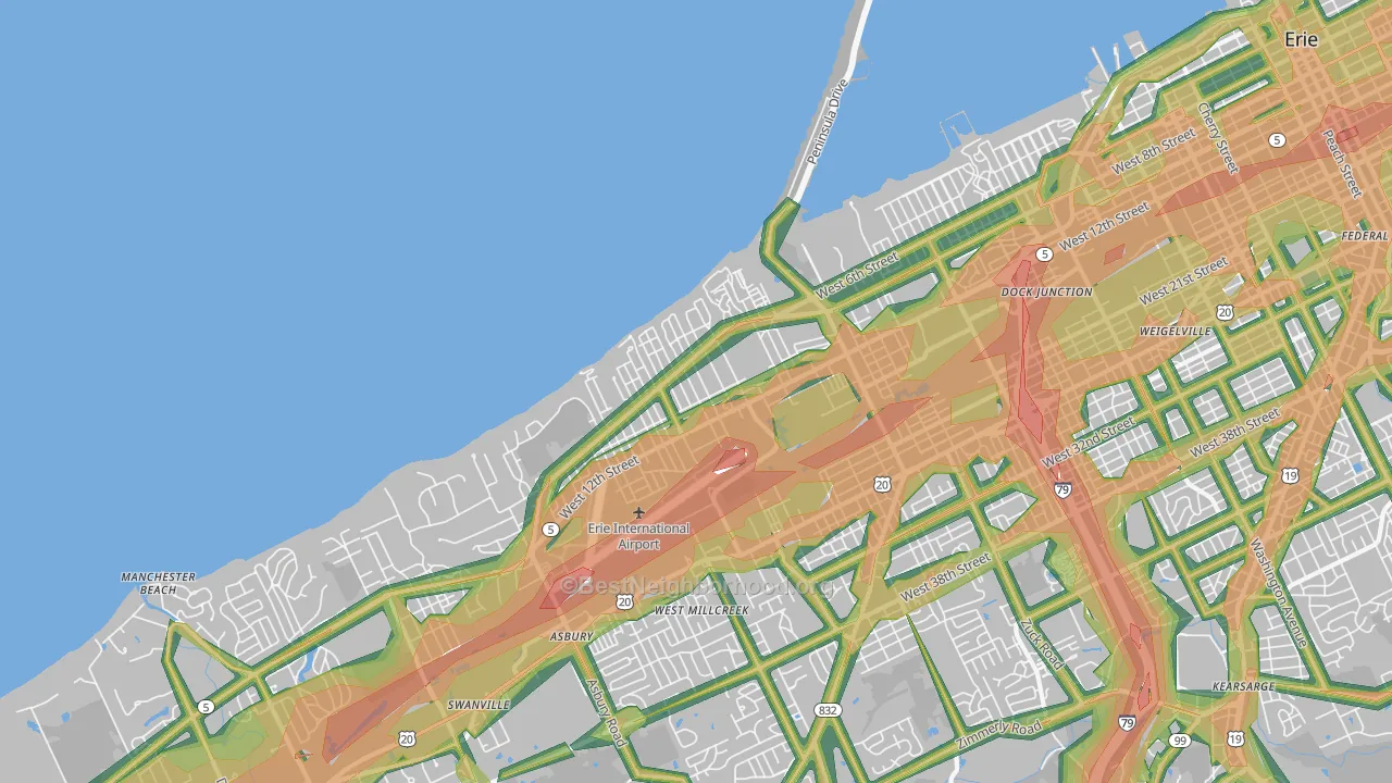 16505, PA Map of Noise Levels in 16505